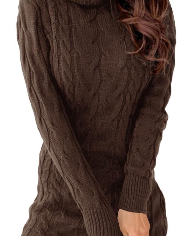 Women's Cable Knit Sweater Dress Long Sleeve Bodycon Turtleneck Mini Sweater Dress