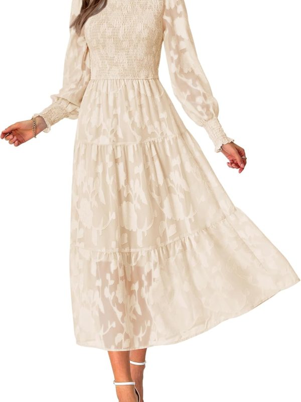Casual Women's Spring Dress Elegant Wedding Guest Dress Long Sleeve Floral Midi Dress Flowy Bohemian Long Dress