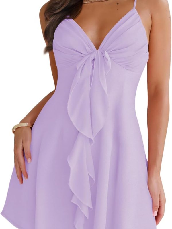 Women's Sleeveless Deep V-Neck Summer Dress — Casual and Flowy Style; Suitable for the Beach and Parties; Thin-Strap Mini Dress
