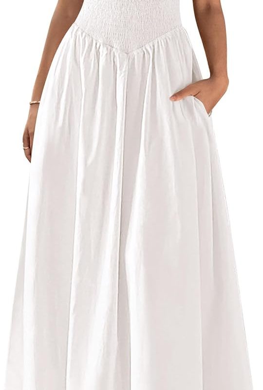 Women Smocked Maxi Dress Summer Beach Sundress Casual Spaghetti Strap Swing A-Line Long Flowy Dress