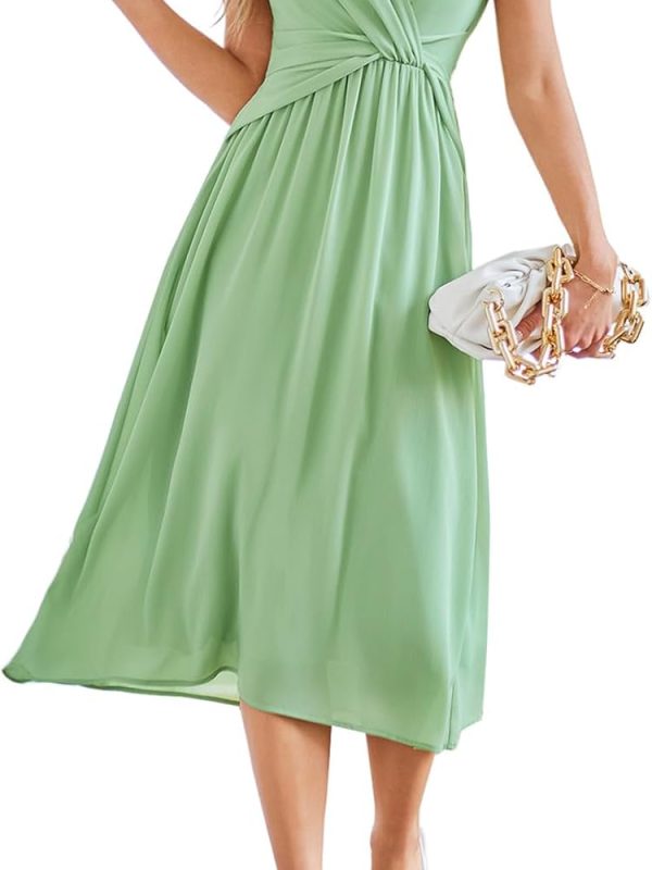 Women's Dresses Casual Ruffle Short Sleeves Chiffon Empire Waist Elastic V-Neck Wedding Guest A-Line Maxi Dress