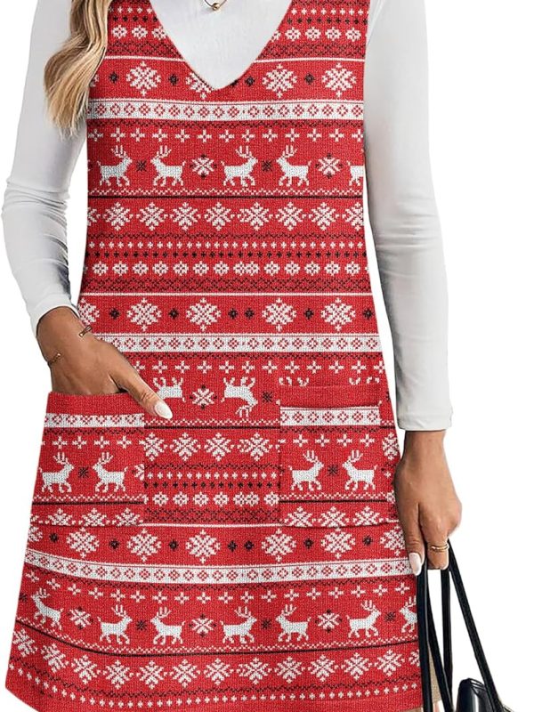 Women's Sweater Vest Dress V Sleeveless Knit Pullover Sweater with Pockets